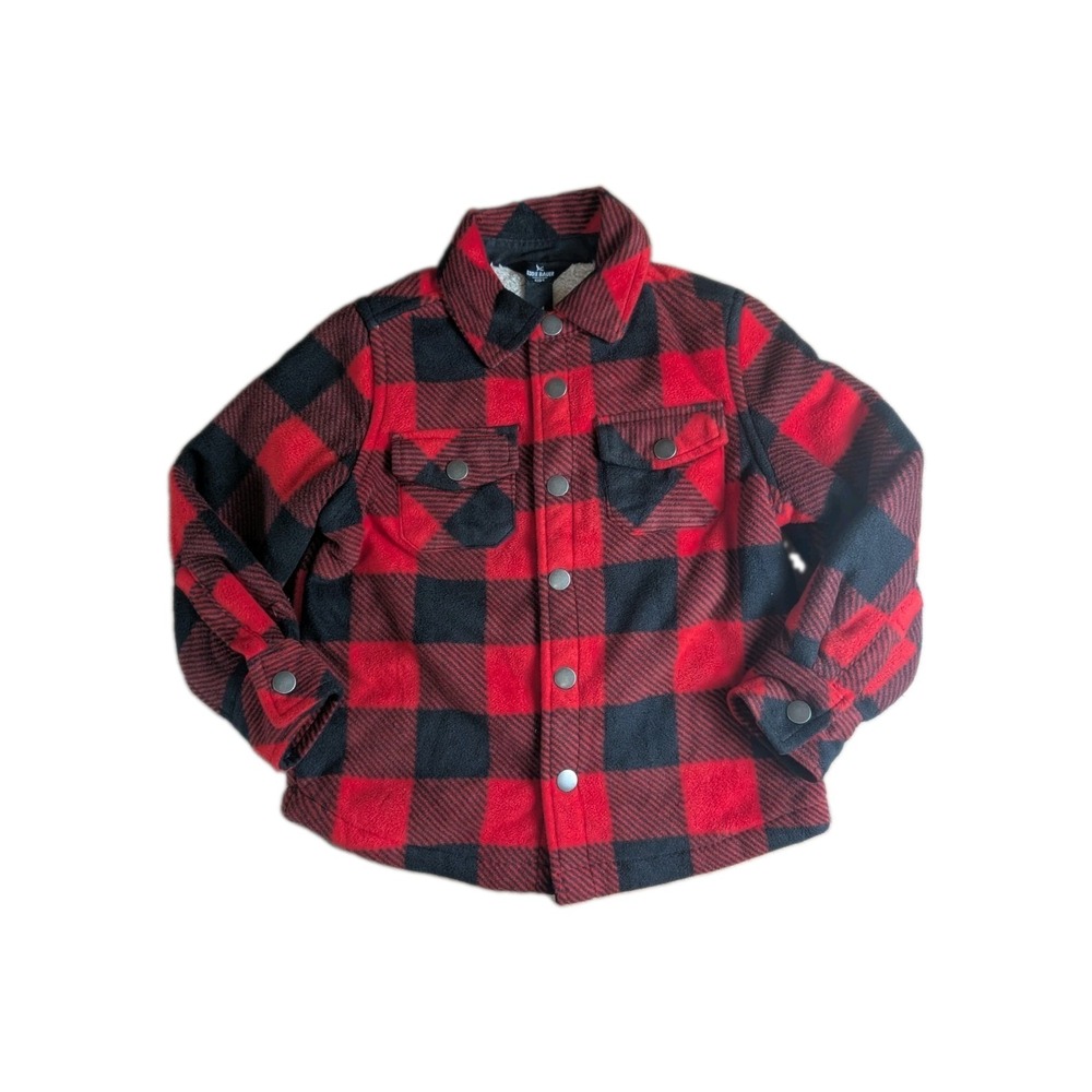 Eddie Bauer Kids Sherpa Lined Buffalo Plaid Hooded Jacket Red Black Size 4